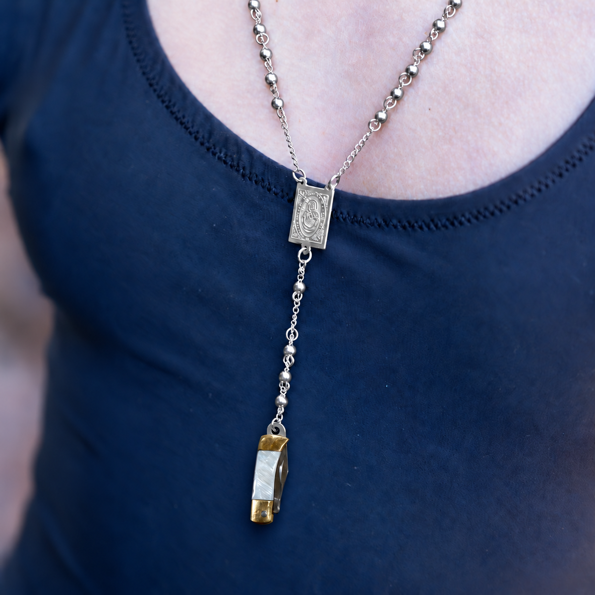 The Relic - Knife Rosary Necklace - Silver
