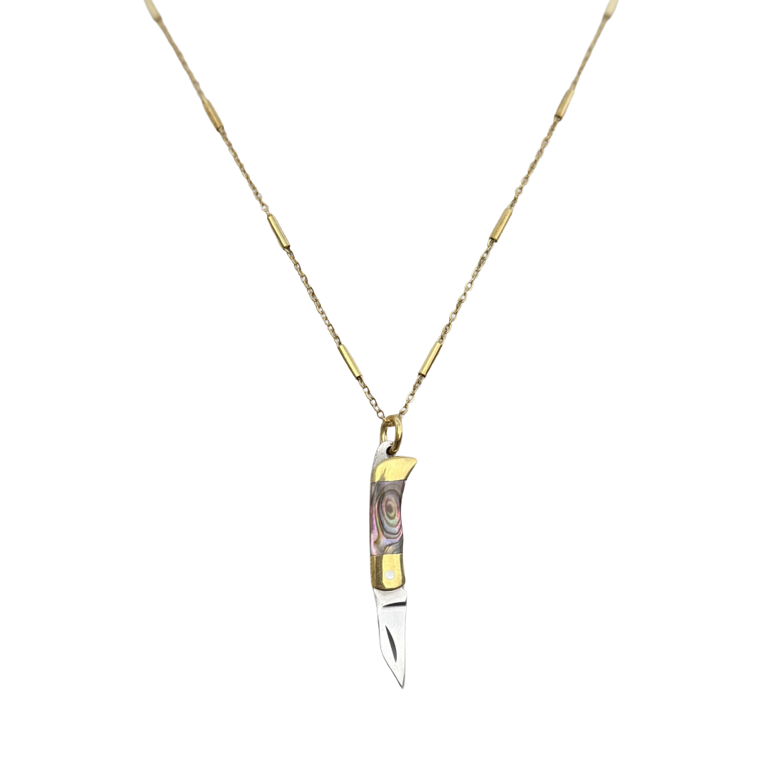 Mini Flip Knife Necklace - Abalone 23” Chain