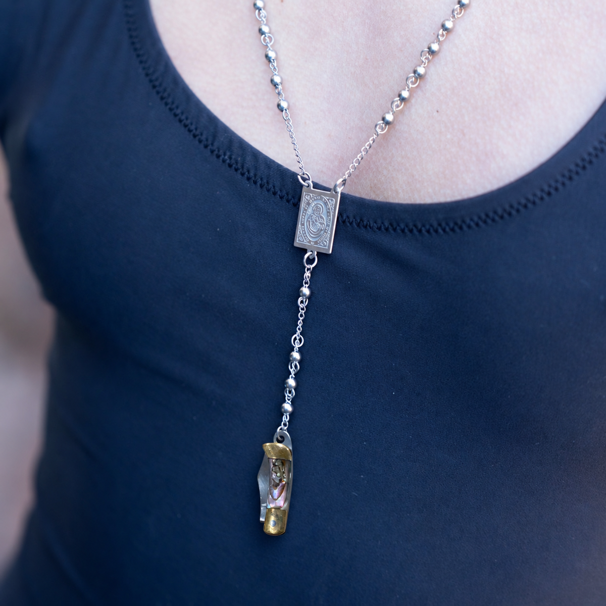 The Relic - Knife Rosary Necklace - Silver