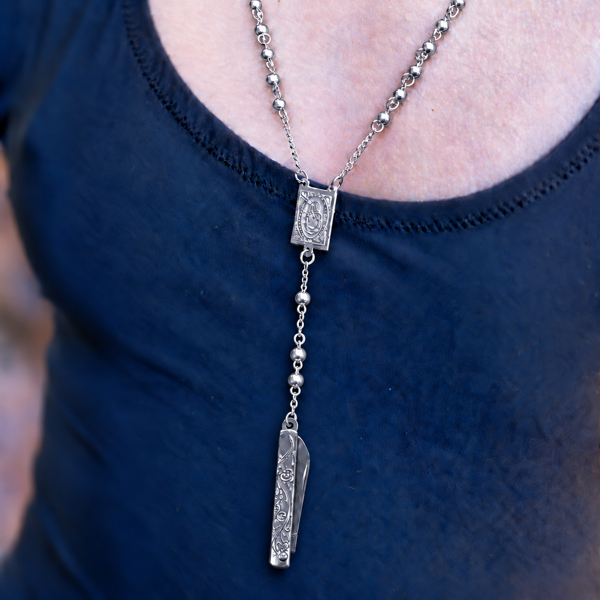 The Relic - Knife Rosary Necklace - Silver