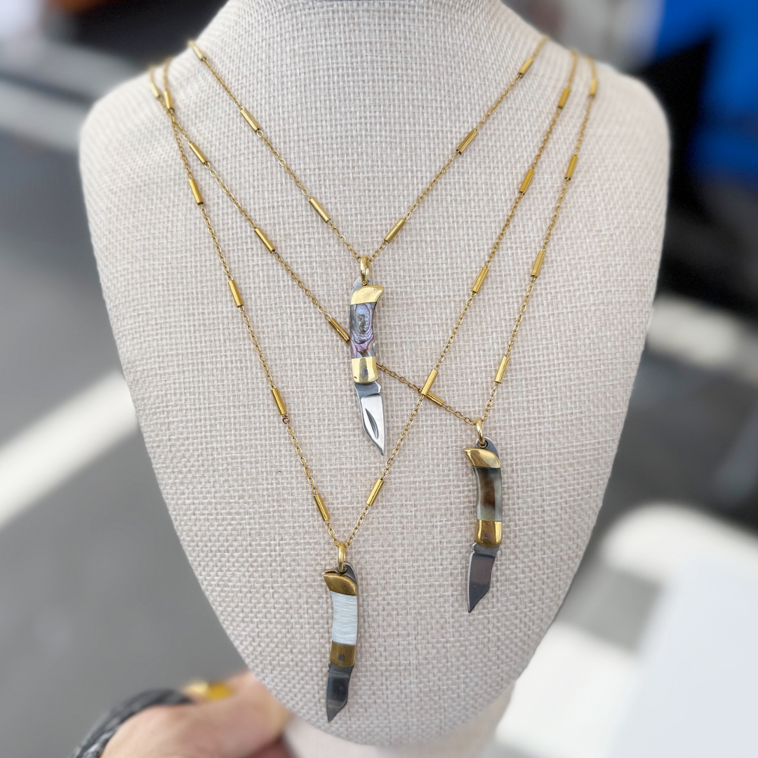 Mini Flip Knife Necklace - Abalone 23” Chain