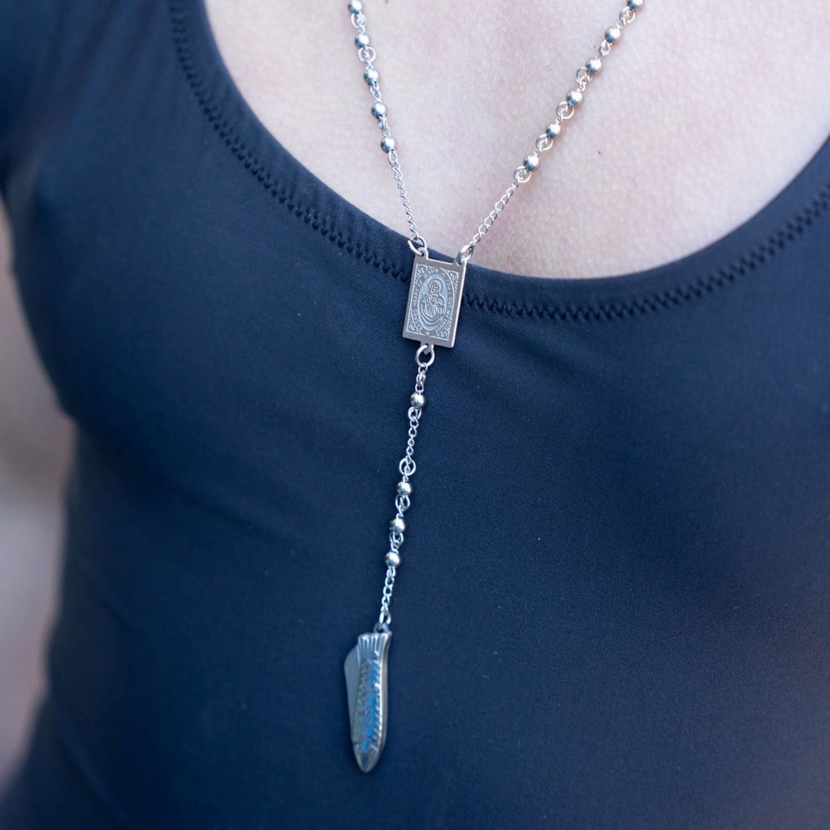 The Relic - Knife Rosary Necklace - Silver