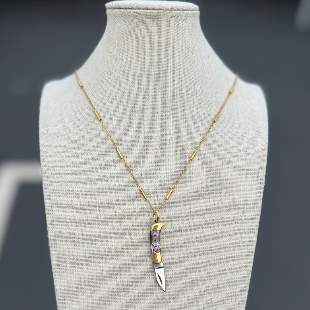 Mini Flip Knife Necklace - Abalone 23” Chain