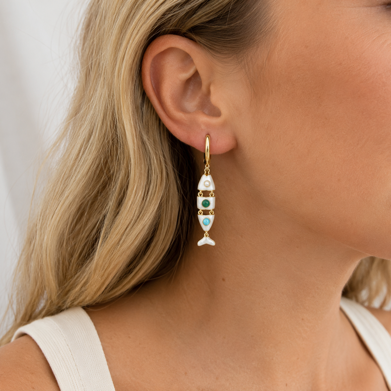 White Fish Earrings