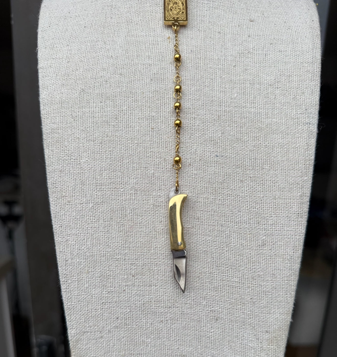 Chunky Mini Knife Rosary Necklace - SOLID GOLD Knife