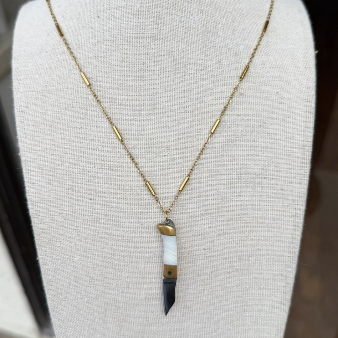 Mini Knife Necklace - White Shell 23" Chain