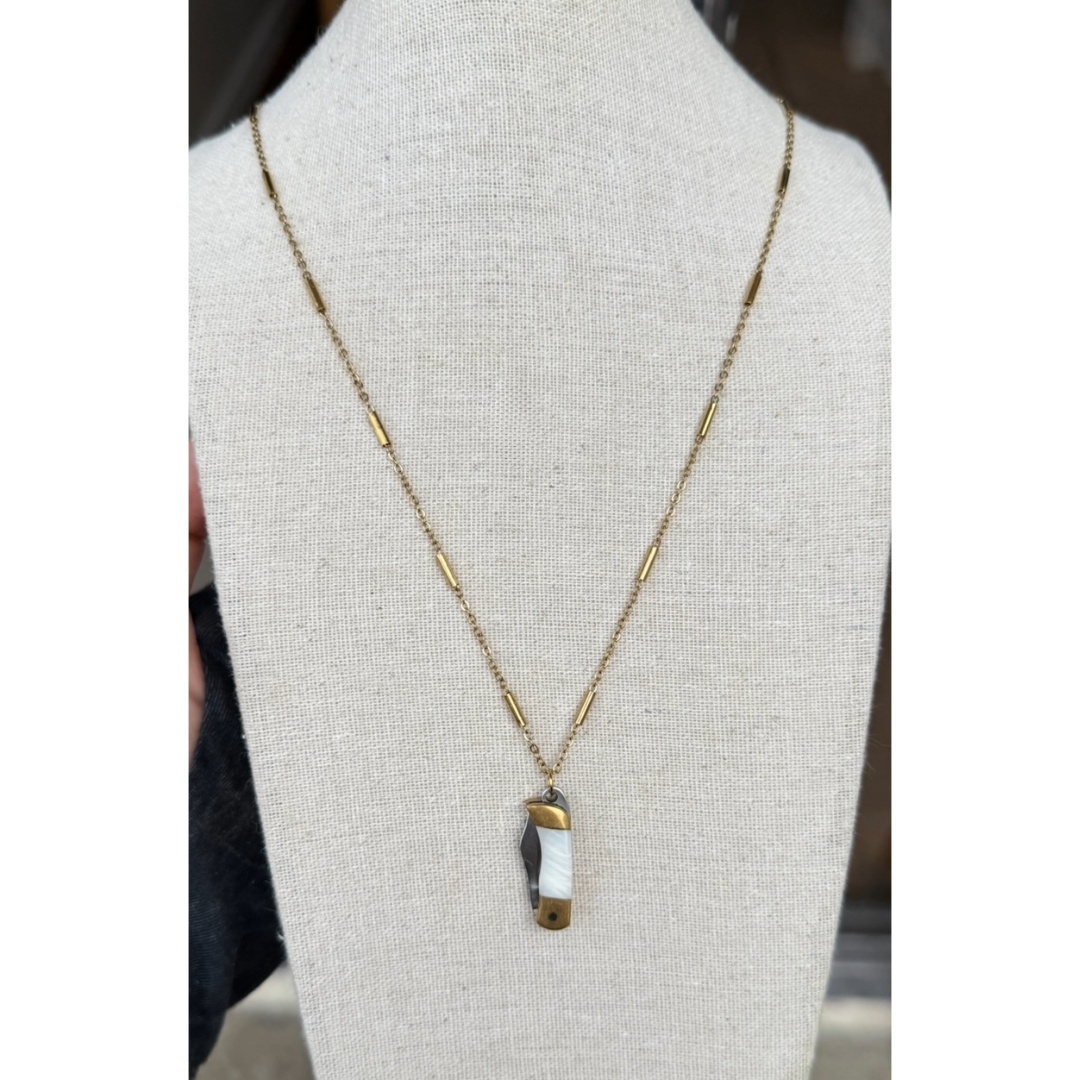 Mini Knife Necklace - White Shell 23" Chain