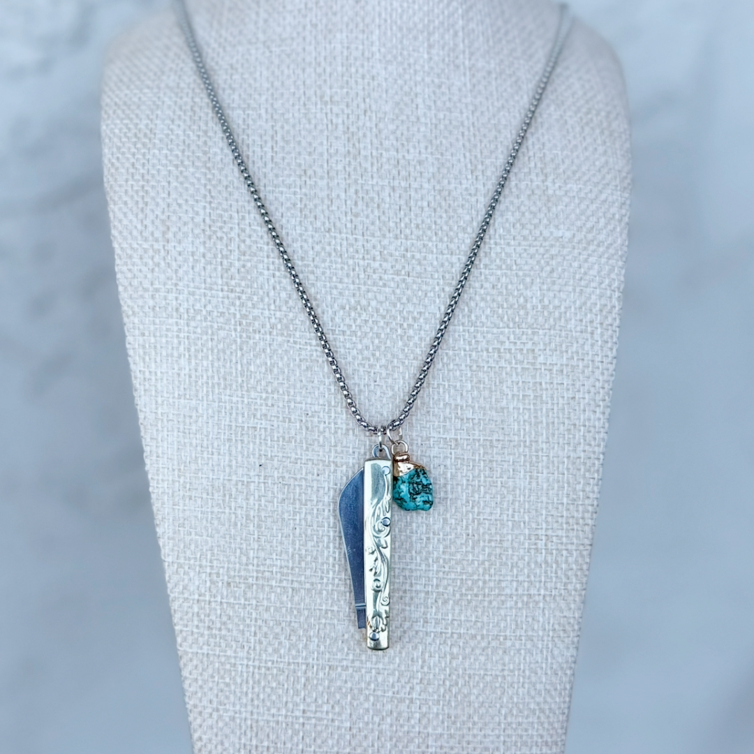 Vintage Cherokee Knife Necklace - Silver Chain