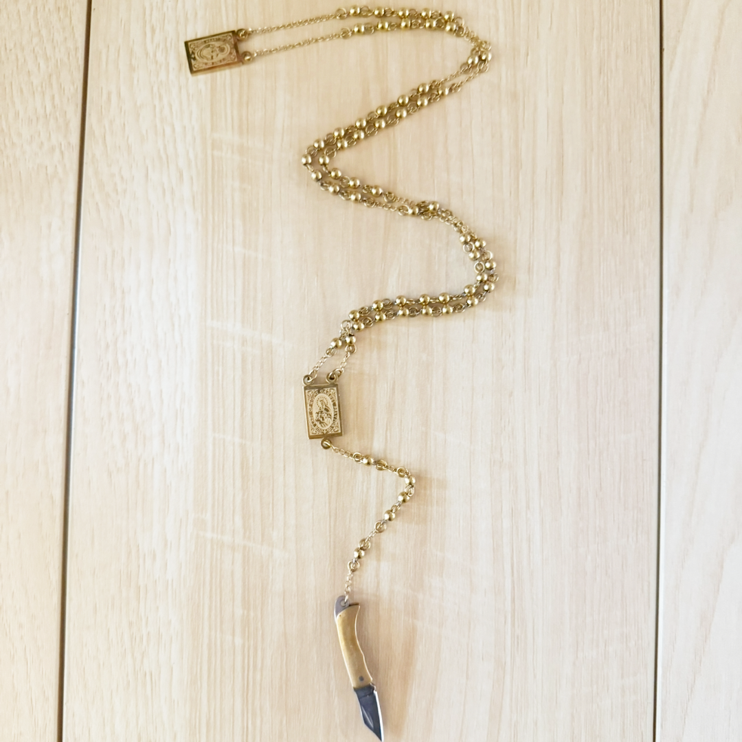 Chunky Mini Knife Rosary Necklace - SOLID GOLD Knife