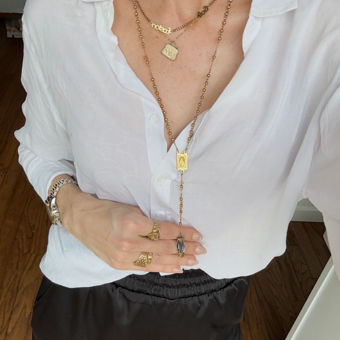 Chunky Mini Knife Rosary Necklace - SOLID GOLD Knife