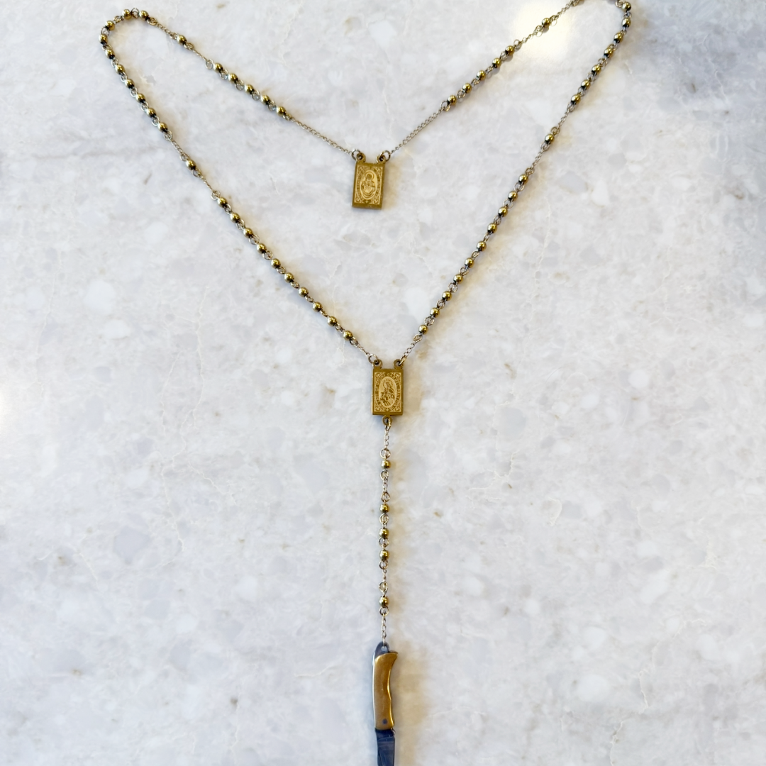 Chunky Mini Knife Rosary Necklace - SOLID GOLD Knife
