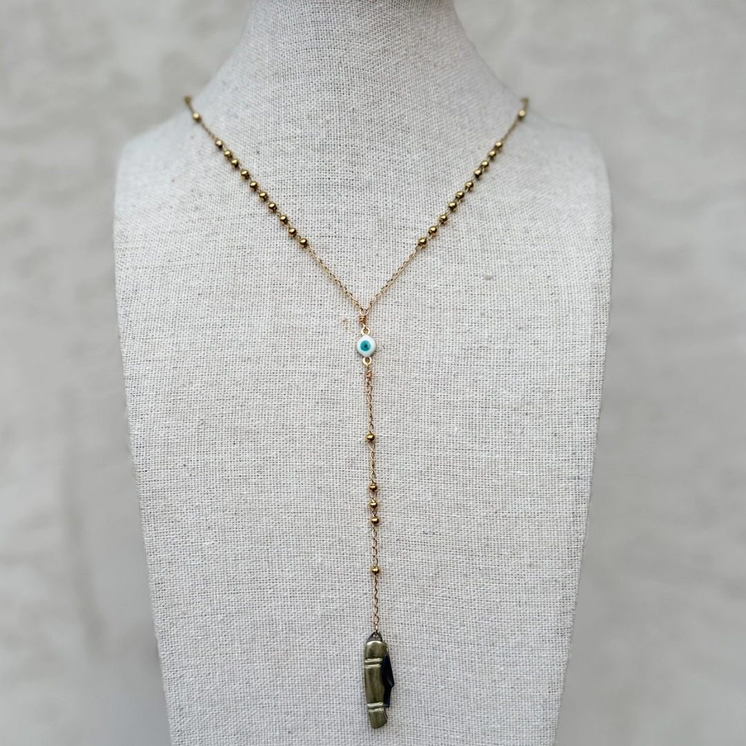 Evil Eye Mini Knife Necklace - WHITE Eye