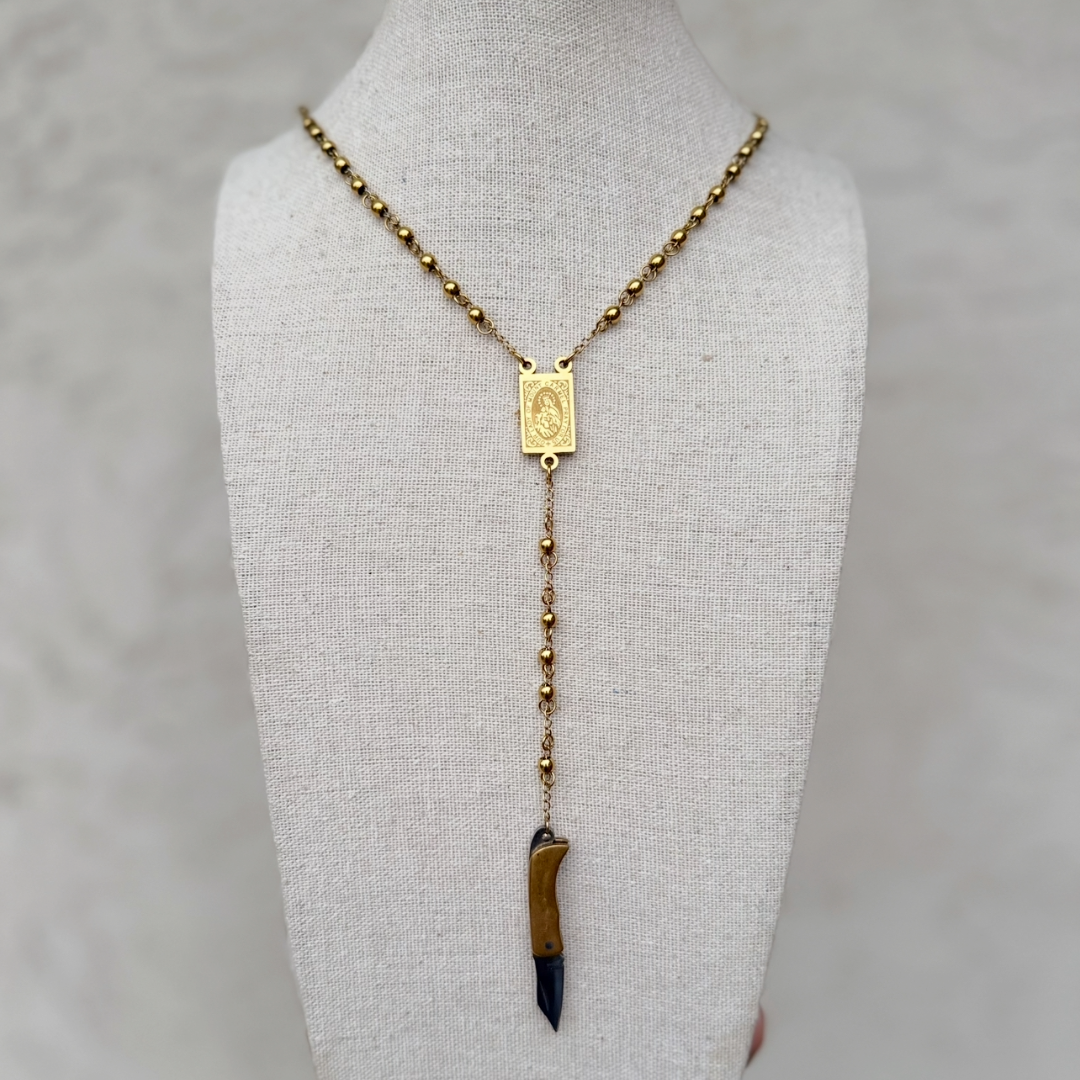 Chunky Mini Knife Rosary Necklace - SOLID GOLD Knife