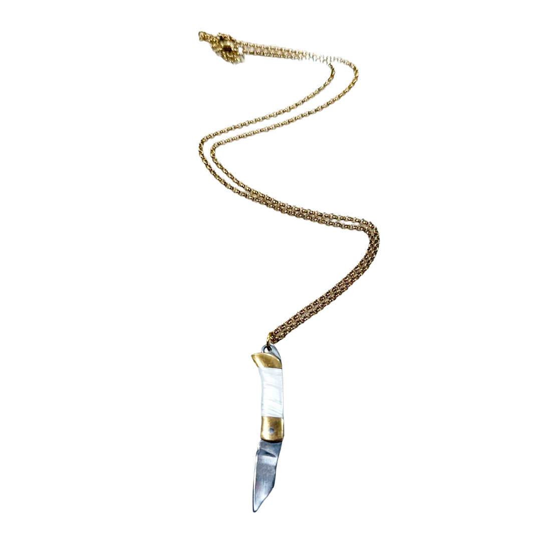 Mini Flip Knife Necklace - WHITE Shell Knife