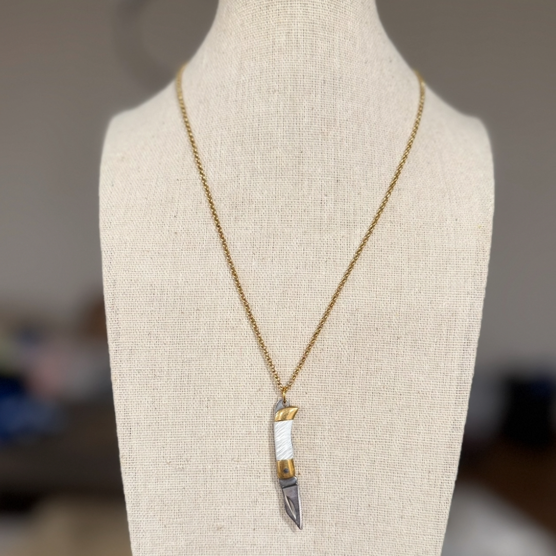 Mini Flip Knife Necklace - WHITE Shell Knife