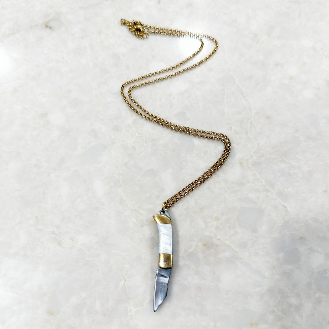 Mini Flip Knife Necklace - WHITE Shell Knife