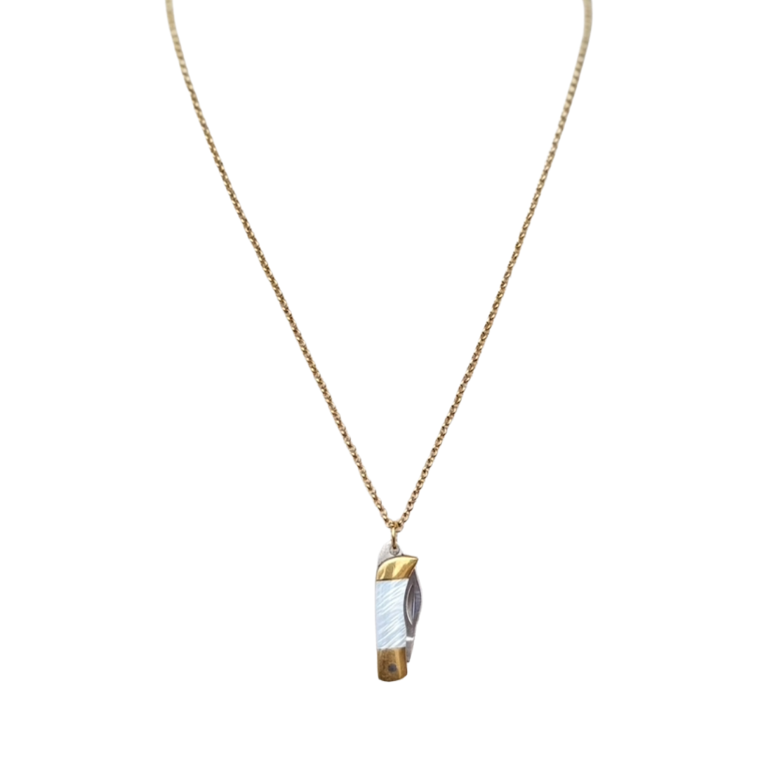 Mini Flip Knife Necklace - WHITE Shell Knife