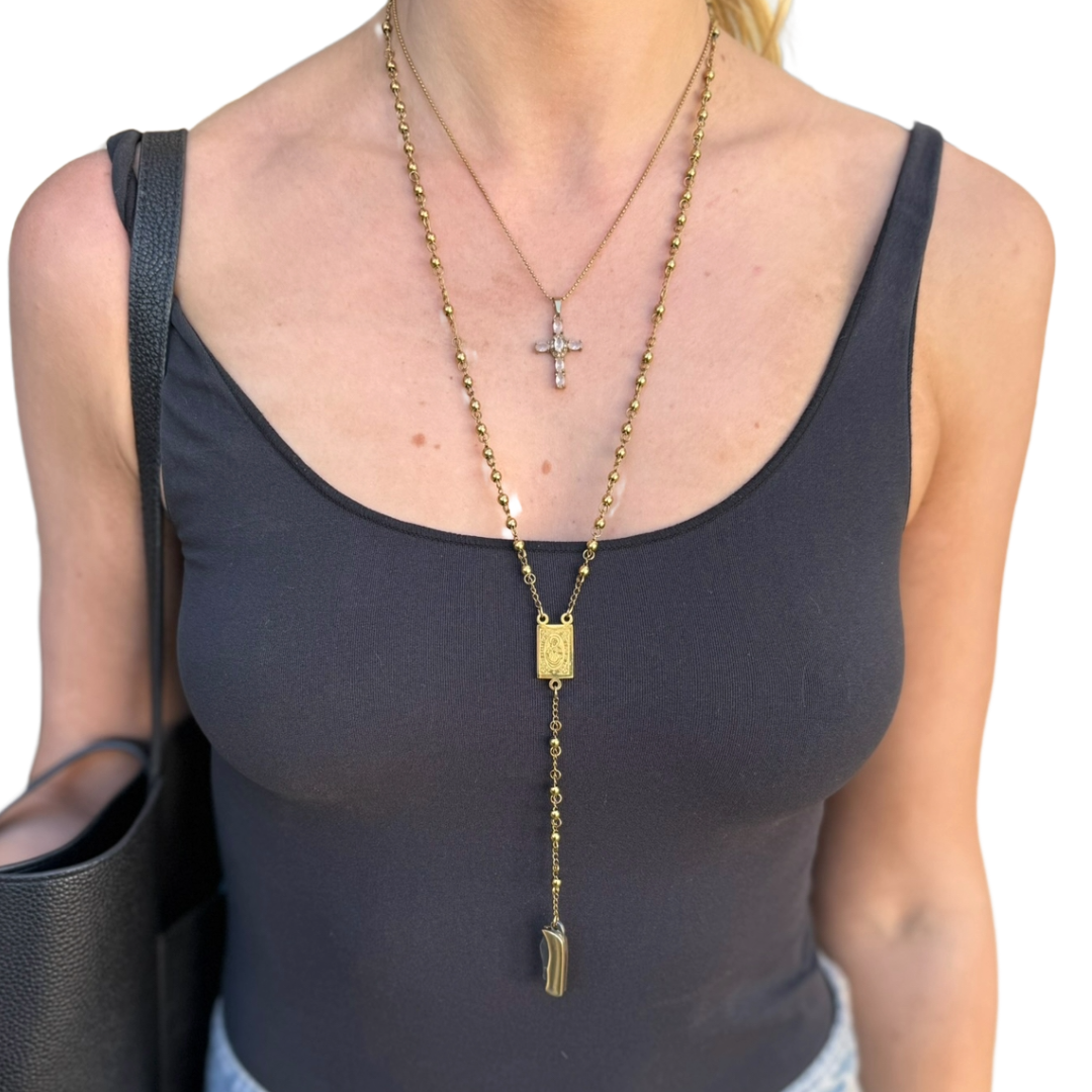 Chunky Mini Knife Rosary Necklace - SOLID GOLD Knife