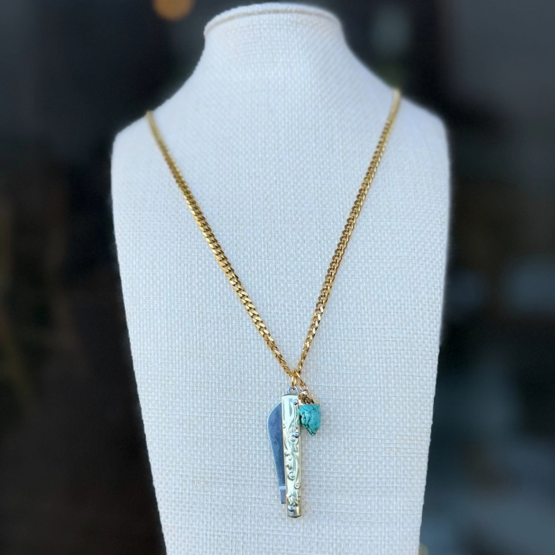 Vintage Cherokee Knife Necklace - Gold Chain