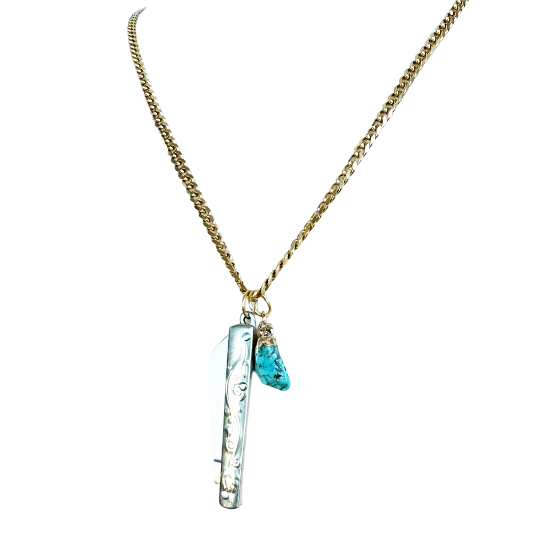 Vintage Cherokee Knife Necklace - Gold Chain