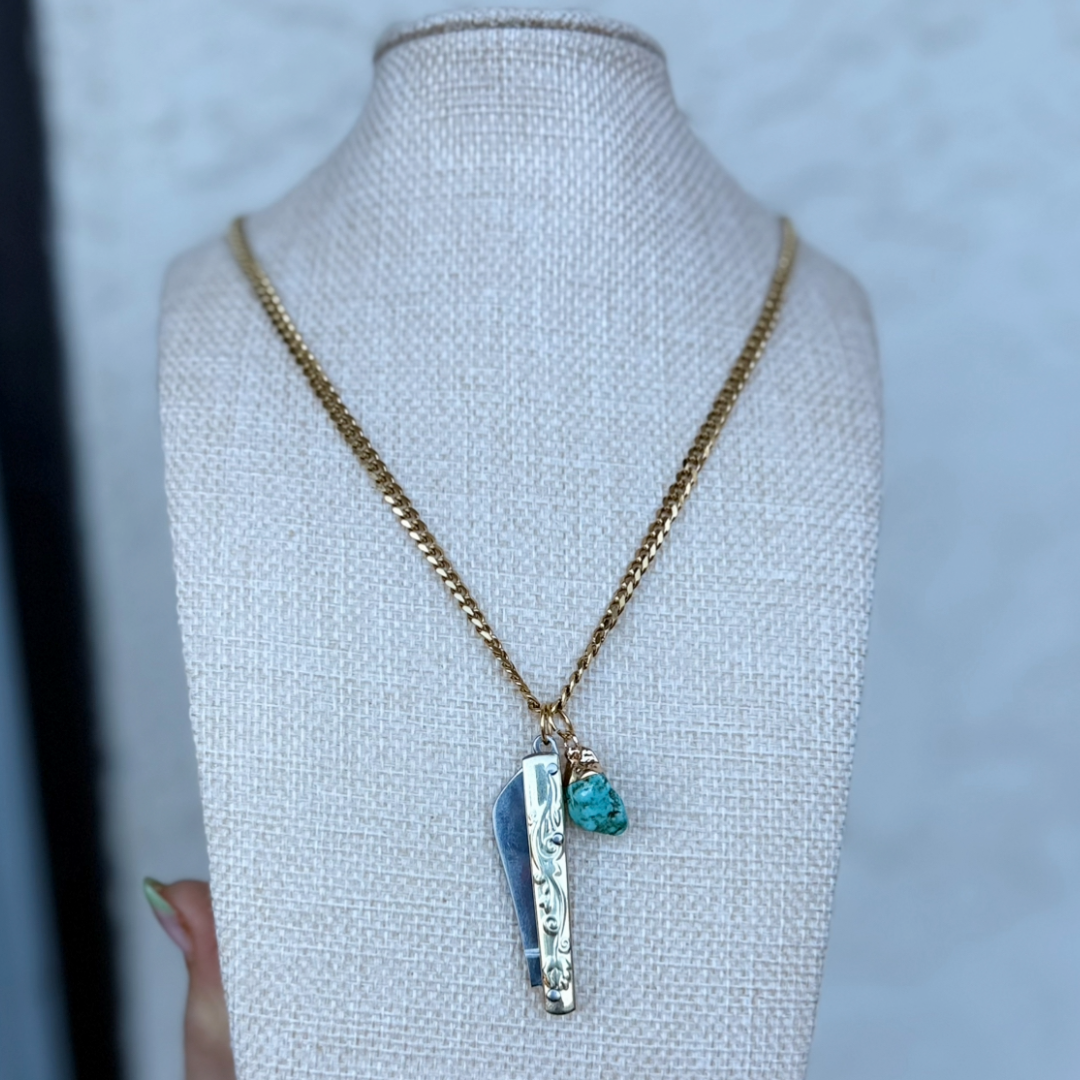 Vintage Cherokee Knife Necklace - Gold Chain