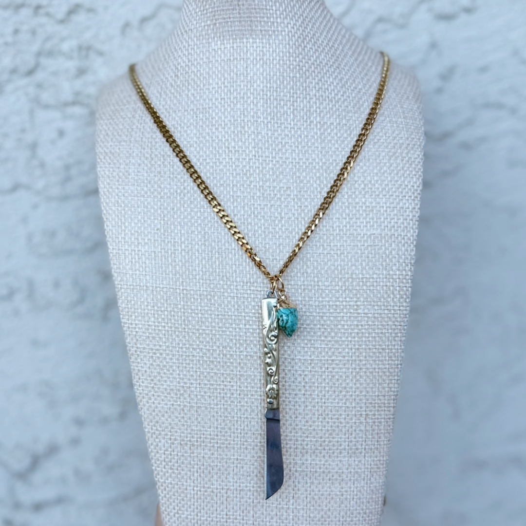Vintage Cherokee Knife Necklace - Gold Chain