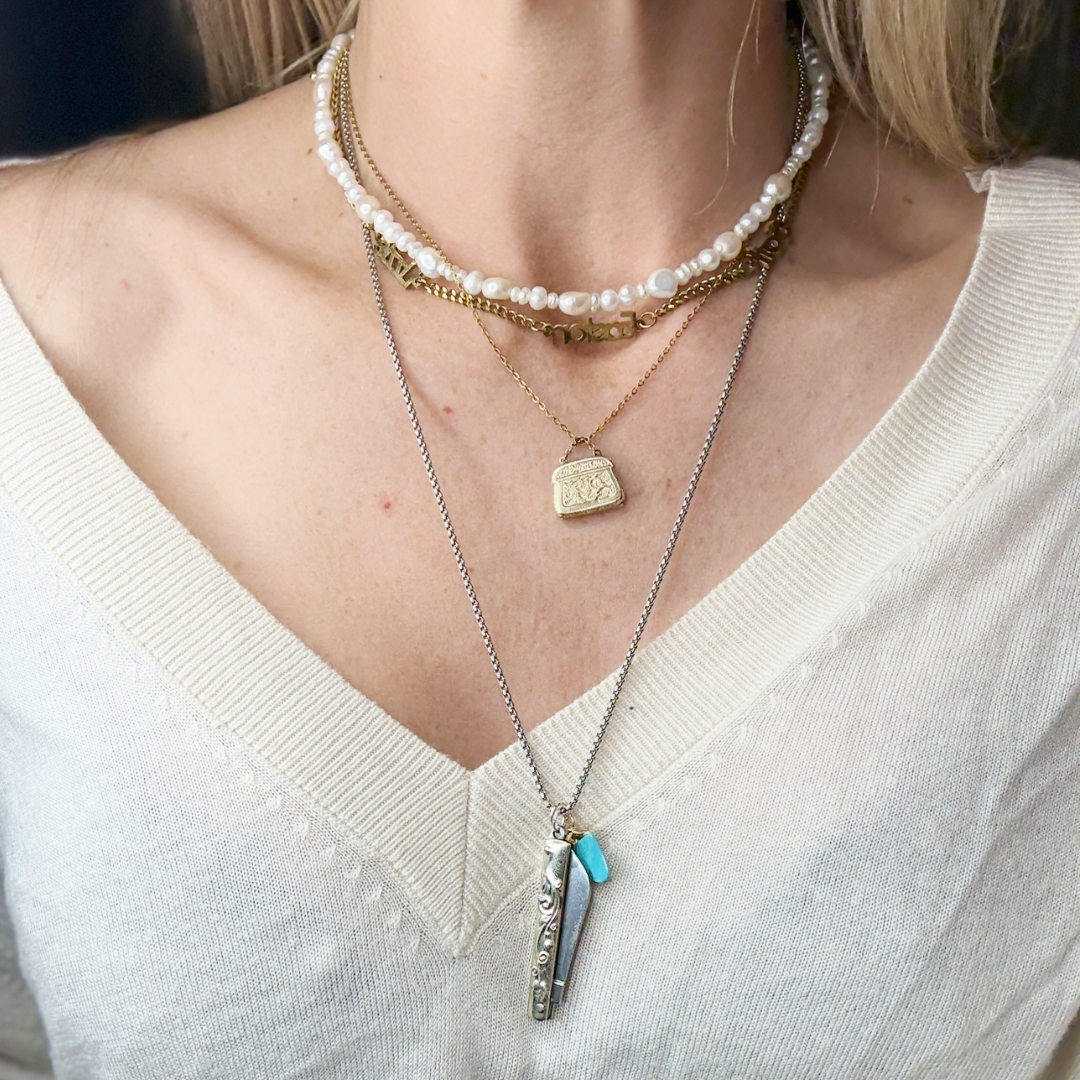 Vintage Cherokee Knife Necklace - Silver Chain