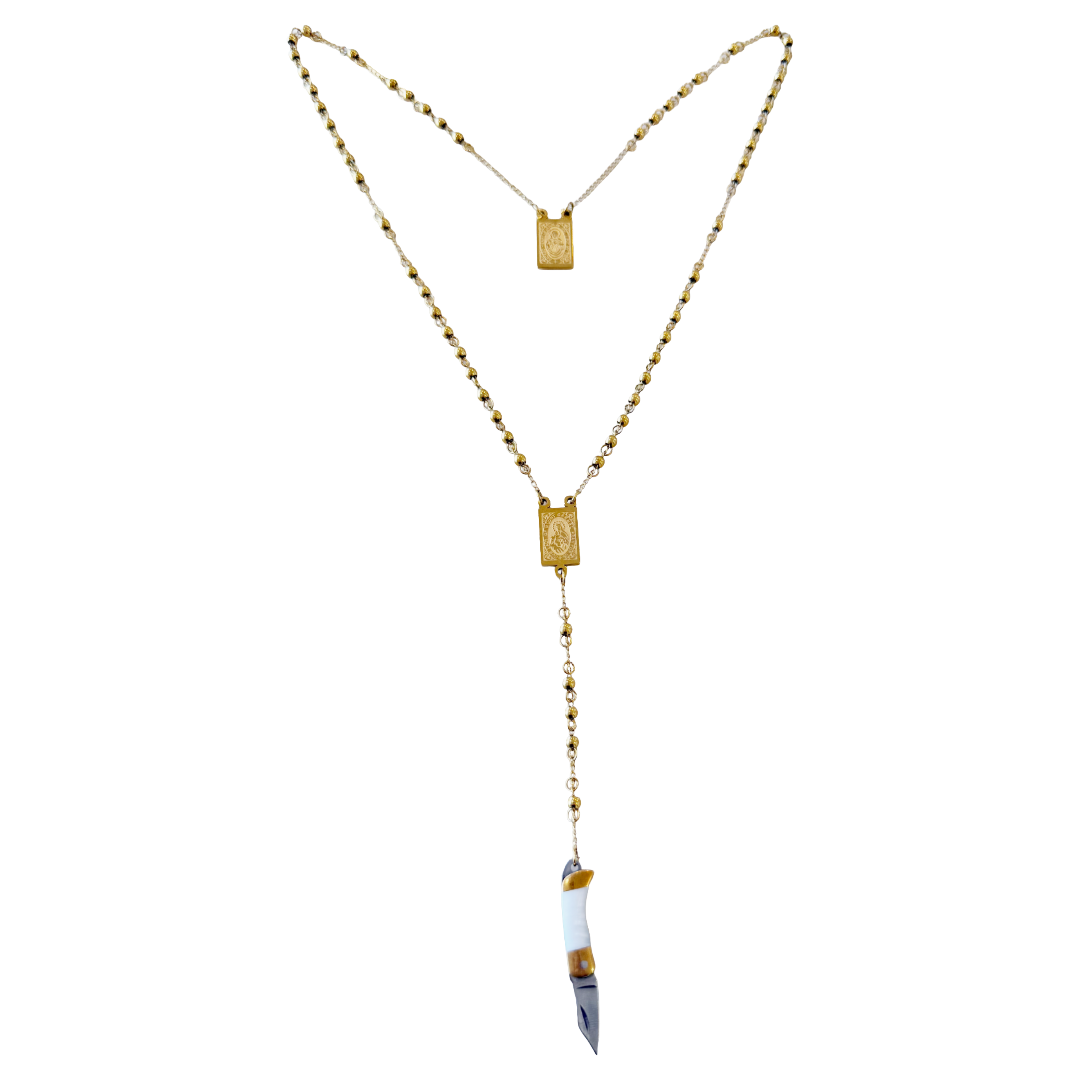 Chunky Mini Knife Rosary Necklace - WHITE Shell Knife