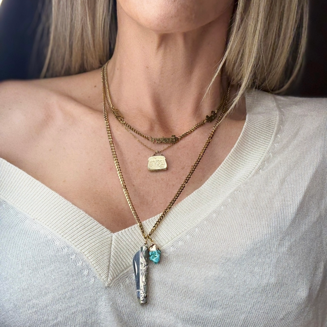 Vintage Cherokee Knife Necklace - Gold Chain