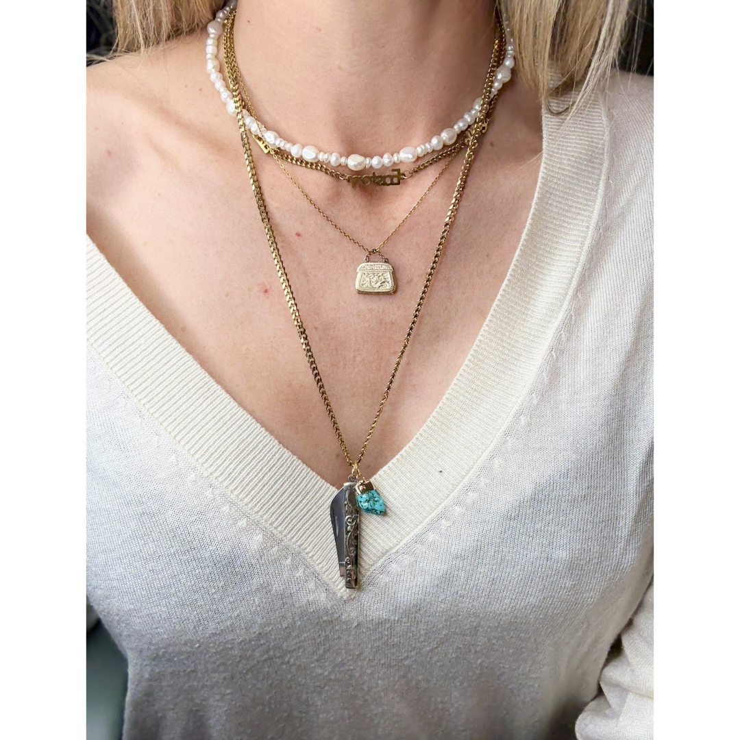 Vintage Cherokee Knife Necklace - Gold Chain